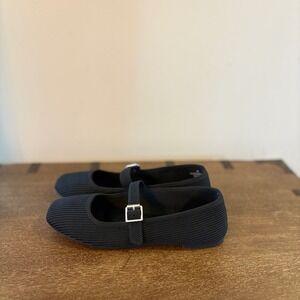 MIA Girl Black Ribbed Knit Mary Jane Square Toe Buckle Flat‎ Shoes Womens 8